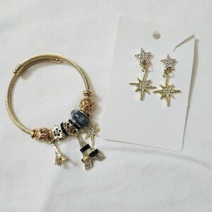 Gold Charm Bracelet and Star Earrings Set